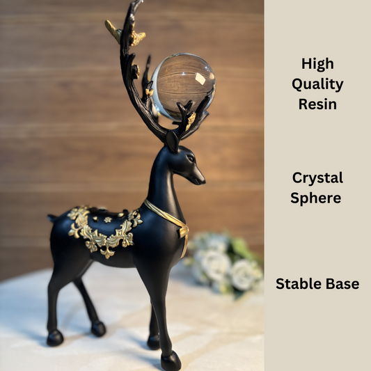 Elegant Black and Gold Reindeer Couple with Crystal Orbs