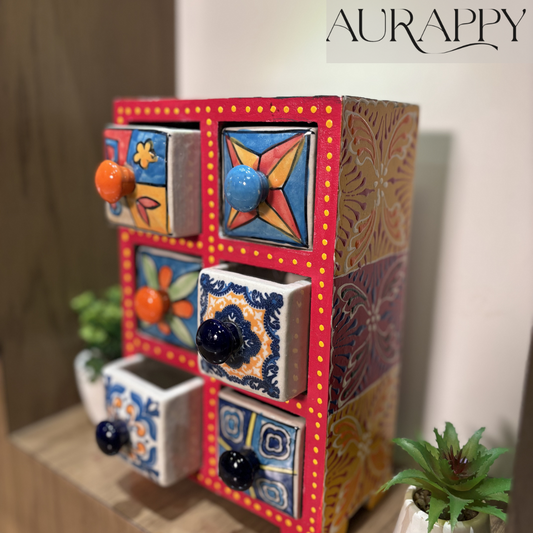 Handmade Colorful Ceramic Drawer Chest / Decorative Storage Organizer for Home Décor- 6 drawers set