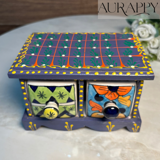 Handmade Colorful Ceramic Drawer Chest / Decorative Storage Organizer for Home Décor- 2 drawers set