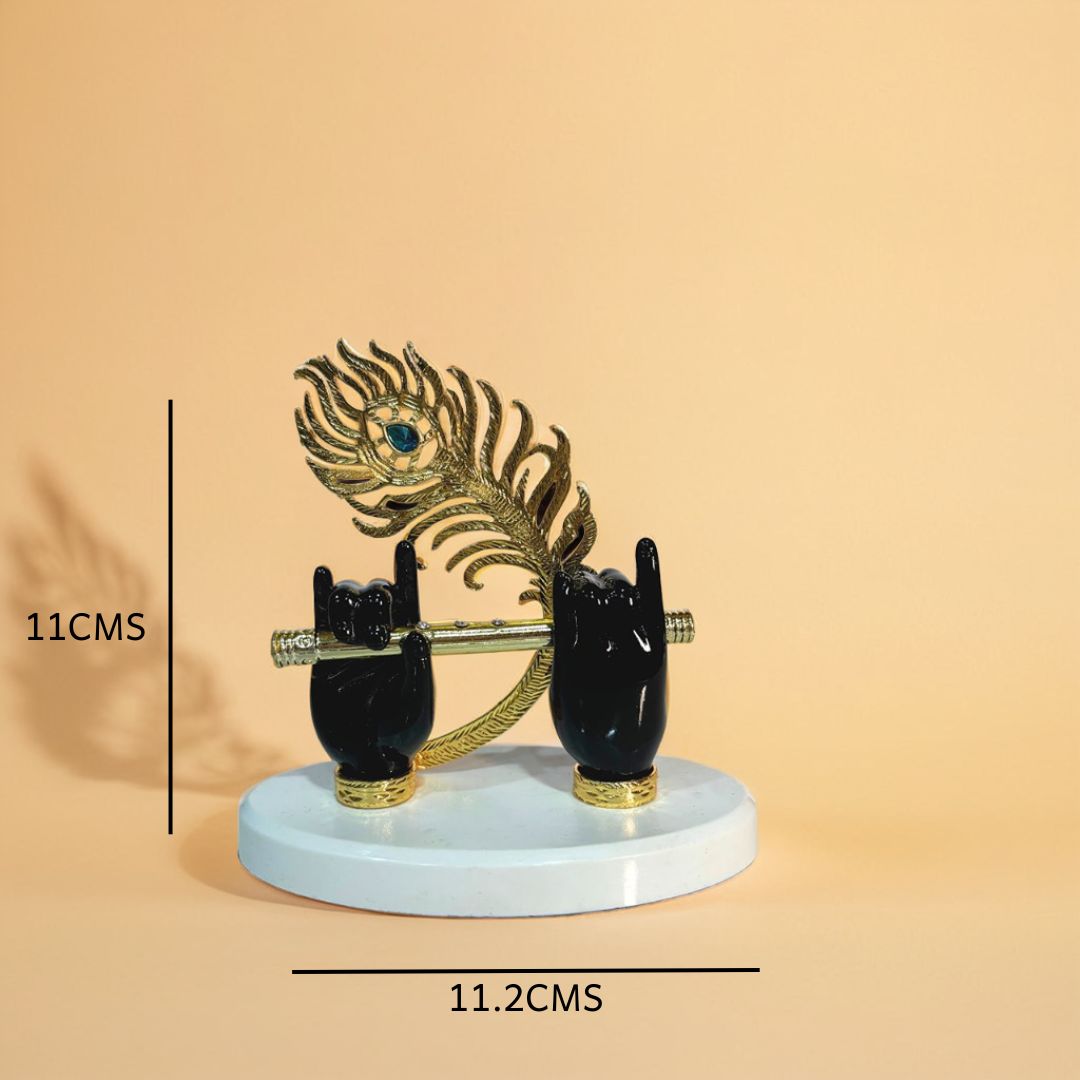 Aurappy Lord Krishna Hands with Flute Idol |Divine Krishna ji Hand Statue with Flute and Peacock Feather for Car Dashboard, Home Temple mandir, and Housewarming Gift