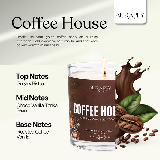 Aurappy Coffee House soy wax candle glass jar – espresso coffee fragrance gifting India
