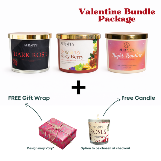 Valentine Candle Gift Set – 3 Wick Scented Candles Bundle | Aurappy