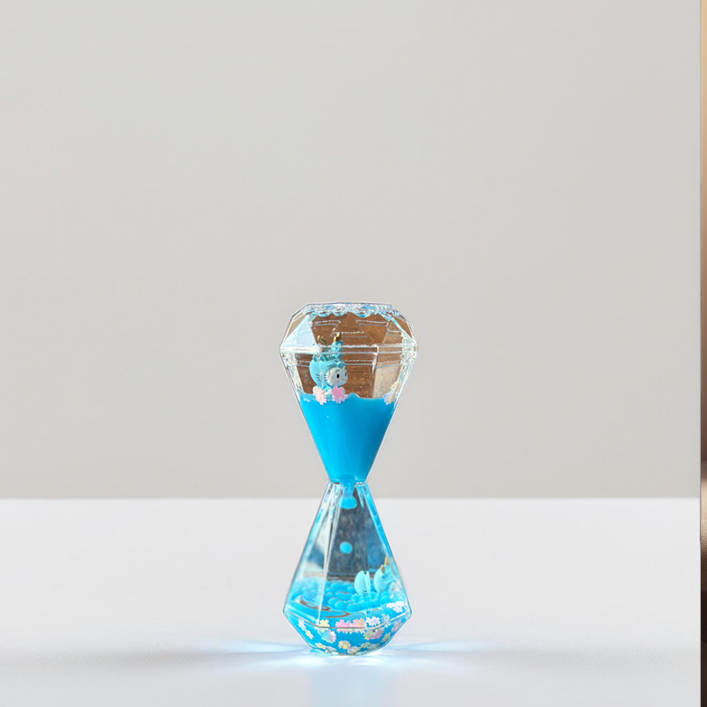 Aurappy Mesmerizing Hourglass Two Minutes Timer blue color featuring soothing droplet movement, perfect for stylish home décor and elegant desk accents