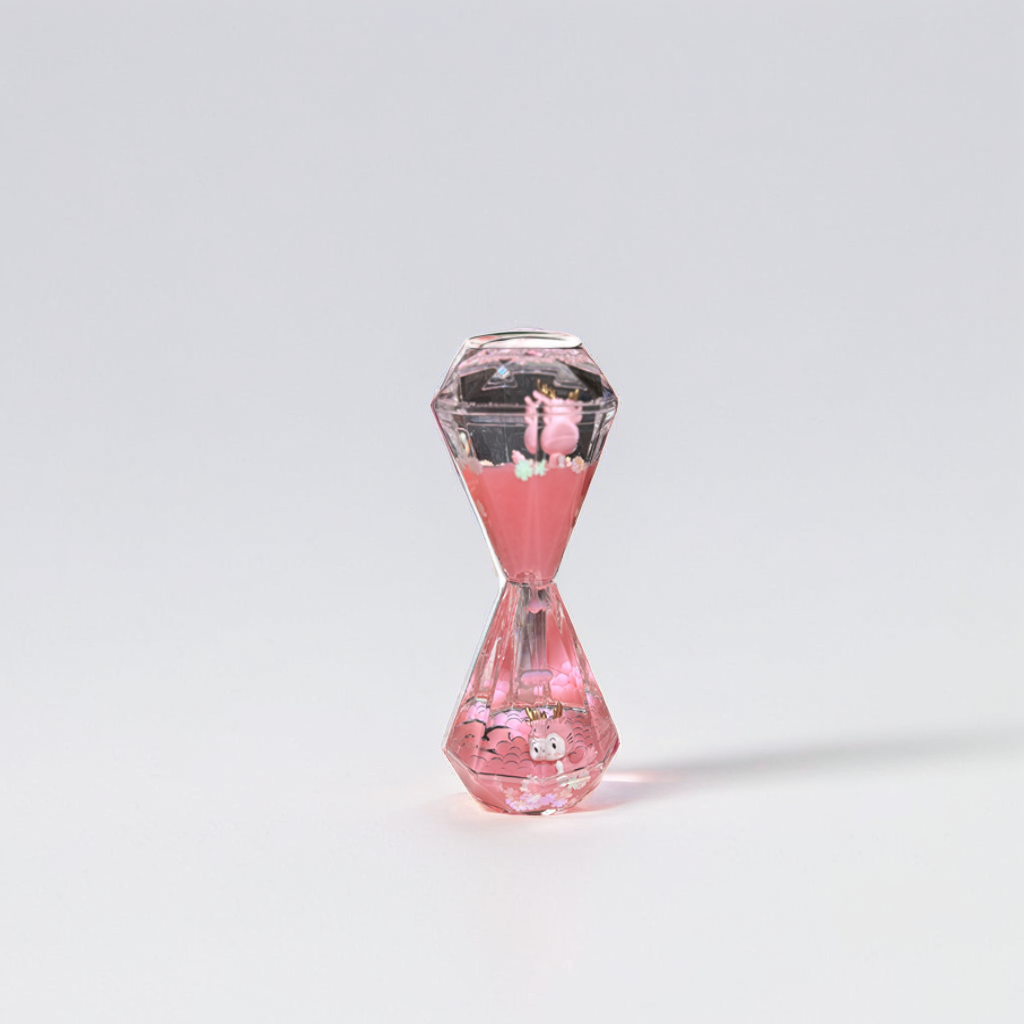 Aurappy Mesmerizing Hourglass Two Minutes Timer pink color featuring soothing droplet movement, perfect for stylish home décor and elegant desk accents