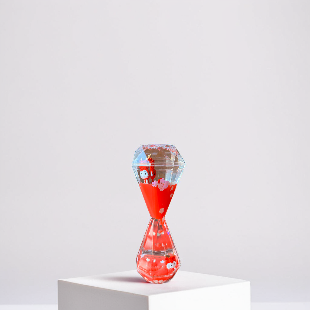 Aurappy Mesmerizing Hourglass Two Minutes Timer red color featuring soothing droplet movement, perfect for stylish home décor and elegant desk accents – buy this unique timer online; ideal as an hourglass 2 minutes time