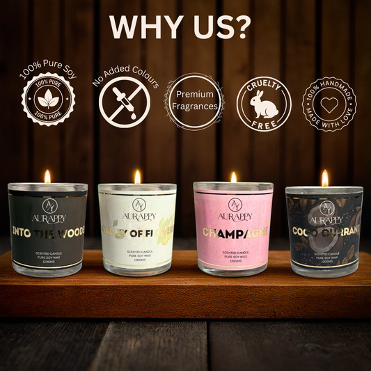 Handmade scented candles with natural wax & zero dyes