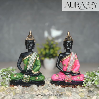 Set of 2 Meditating Buddha Statues – Serene Lotus Pose & Dhyan Mudra – Premium Resin