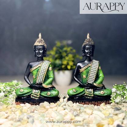 Set of 2 Meditating Buddha Statues – Serene Lotus Pose & Dhyan Mudra – Premium Resin