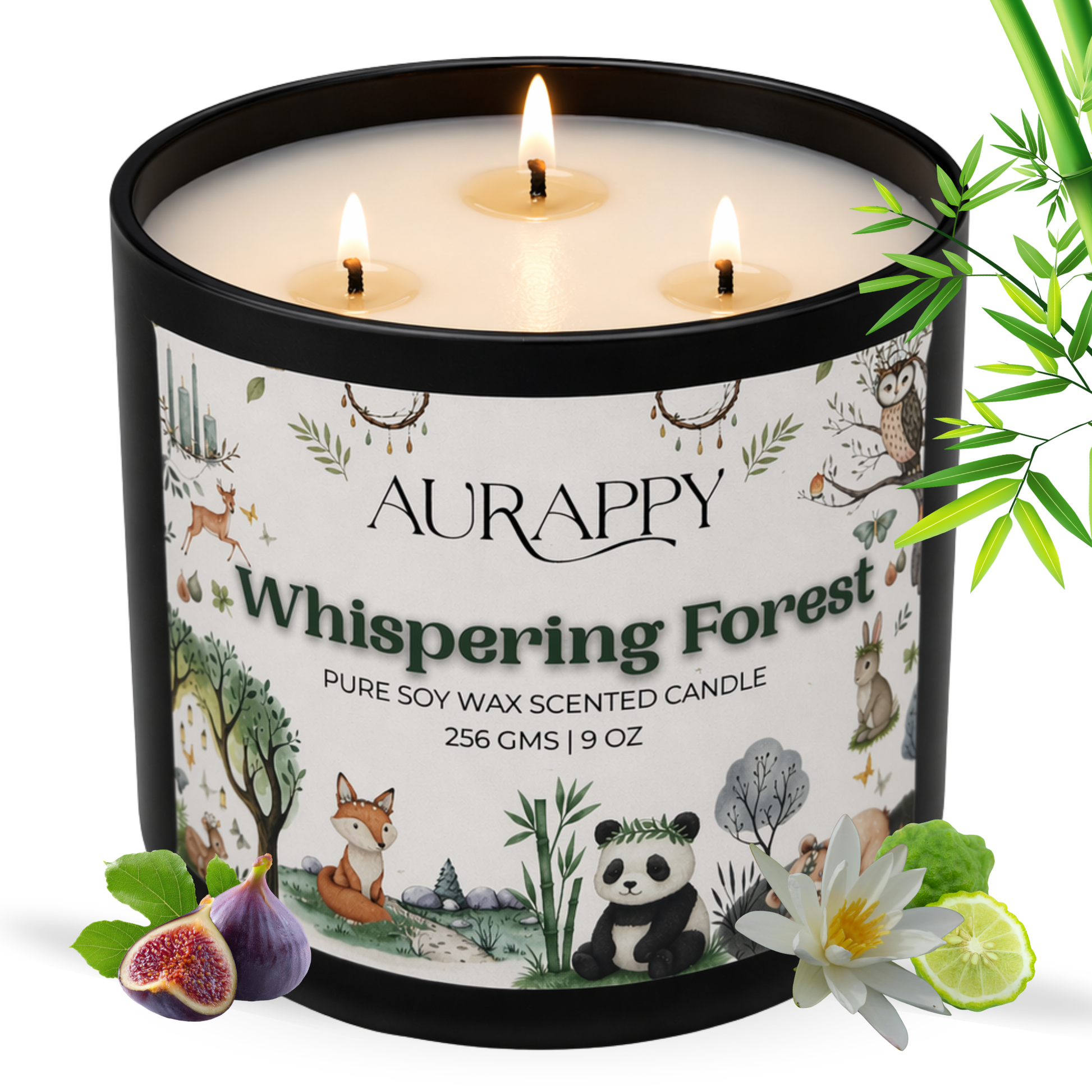 Aurappy Whispering Forest 3-wick soy wax candle 300g – pine cedar forest fragrance 45 hour burn India