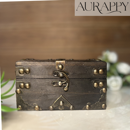 Handcrafted Wooden Vintage Jewelry Box / Vintage Treasure Chest set of 2