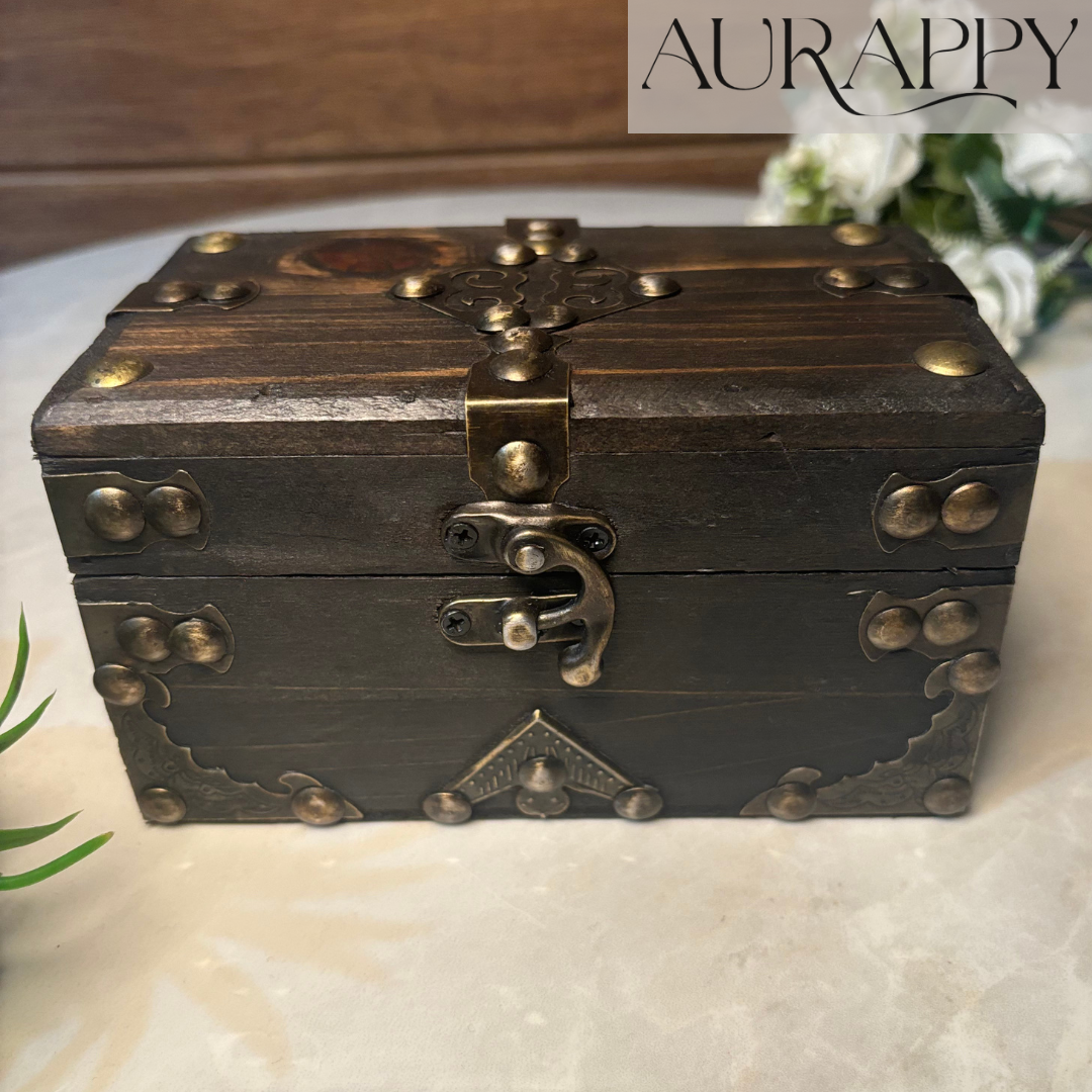 Handcrafted Wooden Vintage Jewelry Box / Vintage Treasure Chest set of 2