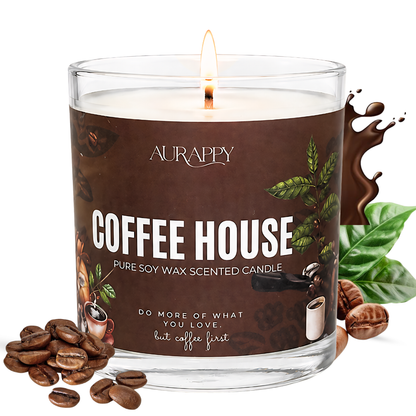 Aurappy Coffee House soy wax scented candle 150g – rich espresso coffee fragrance 30 hour burn India