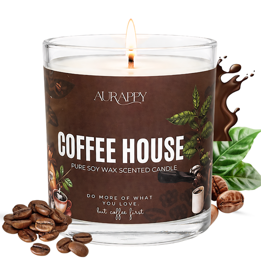 Aurappy Coffee House soy wax scented candle 150g – rich espresso coffee fragrance 30 hour burn India