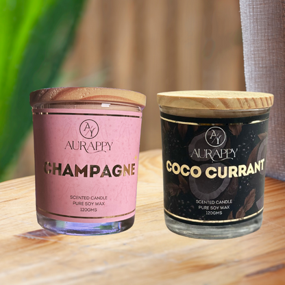 Champagne & Coco Currant pure Soy Wax Scented  Candles jar Set Of 2