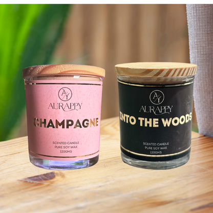 Champagne & Into the woods Soy Wax Scented  Candles jar Set Of 2