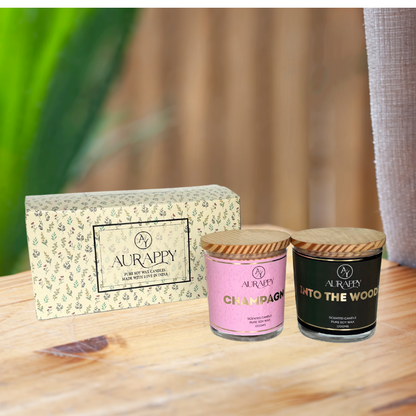 Champagne & Into the woods Soy Wax Scented  Candles jar Set Of 2