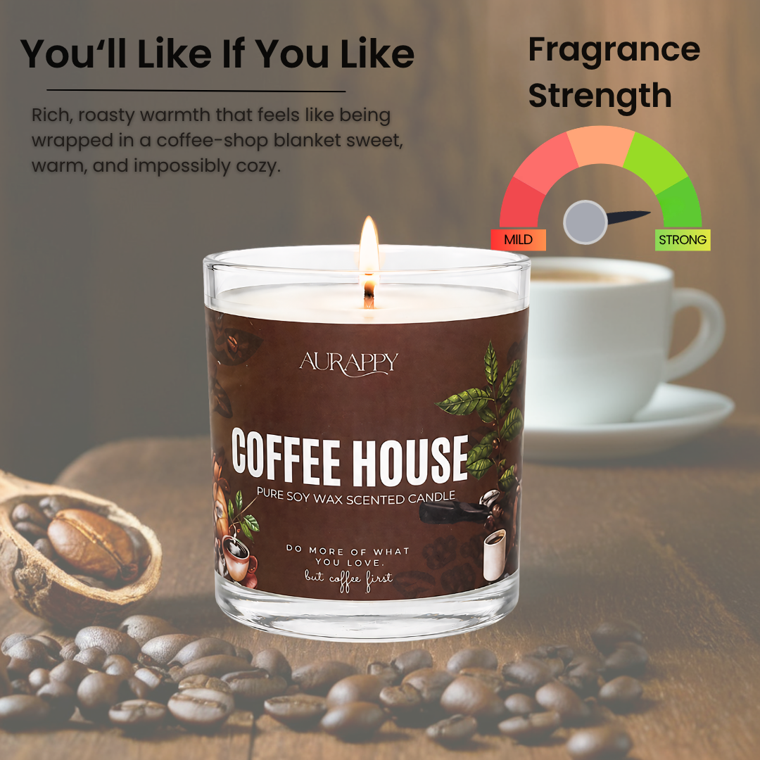 Aurappy Coffee House scented soy wax candle alternate view – natural premium coffee fragrance India