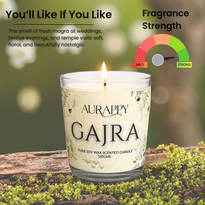 Aurappy Gajra candle alternate view – pure soy wax 30 hour burn jasmine fragrance India