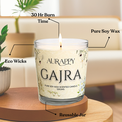 Aurappy Gajra scented candle premium soy wax – jasmine floral lifestyle view India