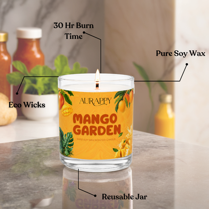 Aurappy Mango Garden scented candle glass jar – pure soy wax gifting India