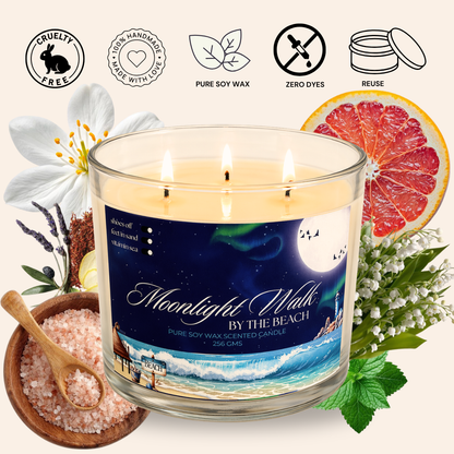 Aurappy Moonlight Walk 3-wick candle alternate view – ocean breeze soy wax fragrance India