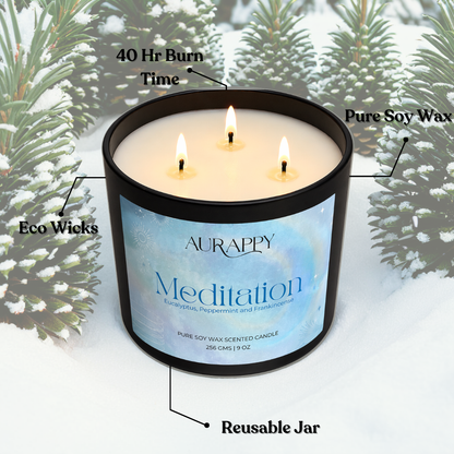 Aurappy Meditation 3-wick candle alternate view – natural soy wax serene fragrance India