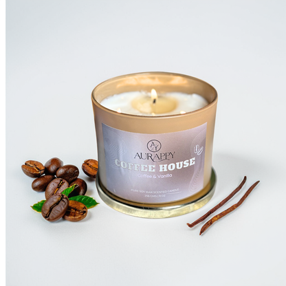 Aurappy 3-Wick Soy Candle – Coffee House & Night Routine